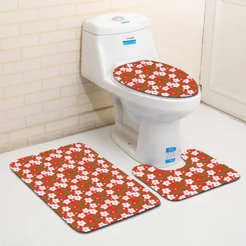 

3Pcs Bathroom Carpet Foot Pad Non-slip Mat For Bathroom Lid Toilet Cover Printed Toilet Rugs Bath Mat Set Kitchen Rugs