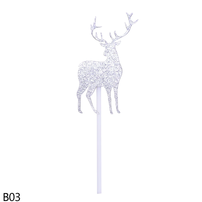 10pcs Merry Christmas Cake Topper Cute Elk Christmas Tree Snowman Paper Cupcake Toppers DIY Happy New Year Xmas Party Cake Decor