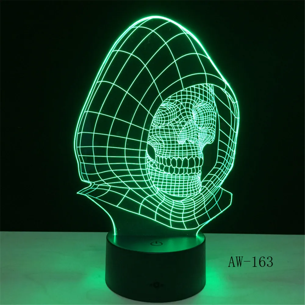 

3D skull Shape LED 7 Color Change Flash Light Table Bedside Office Light Night Lamp Novelty Child Kid Holiday Gift AW-163