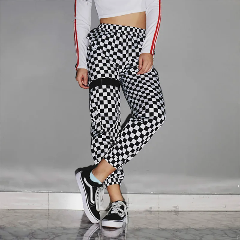 

2019 Pants Trousers Women Checkerboard Track Patchwork Pantalon Women's Streetwear Autumn Harajuku Sweatpants Full Length