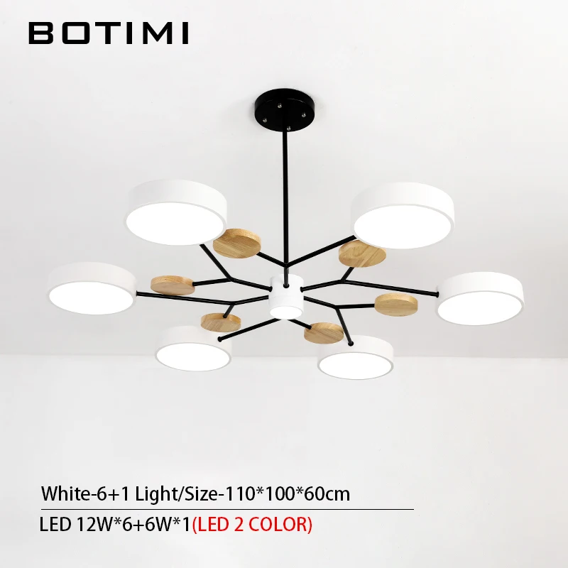 White 6-1Light BOTIMI скандинавские светодиодный люстры для гостиной, современные металлические люстры для спальни, люстры для ресторана - Цвет абажура: White 6-1Light