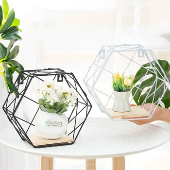 

Iron Hexagonal Grid Wall Shelf Combination Hanging Geometric Figure Wall Decoration for Home LKS99
