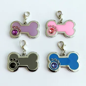 

100pcs Pet Dog ID Tag Rhinestone Bone Shaped Personalized Charm Tags Pet Collar Jewelry Accessories