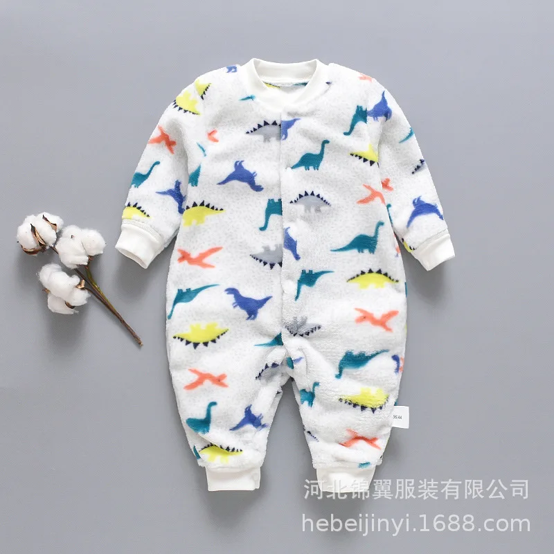 Autumn & Winter Newborn Baby Clothes Dinosaur Print Baby Boy Romper Warm Infant Baby Boy Girl Soft Fleece Jumpsuit Pajamas Baby Bodysuits for boy