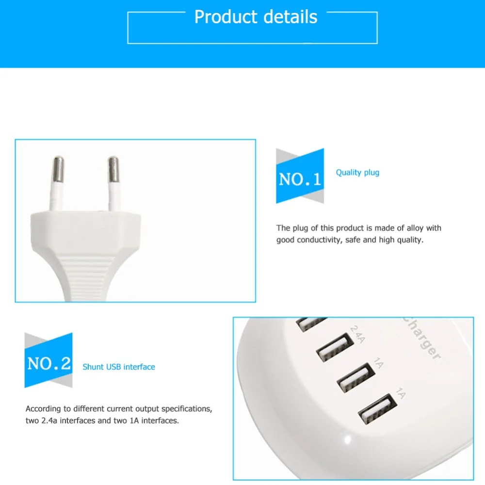 Универсальное 4/10 Портовое USB Проводное зарядное устройство 2x2. 4A 4x2A 4x1A портативное зарядное устройство для смартфонов с европейской вилкой