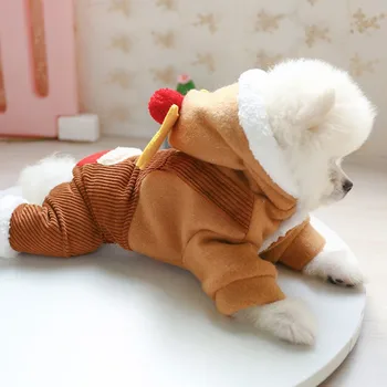 

Pet Christmas Plus Velvet Thick Warm Elk Overalls Jumpsuit Suitable For Small And Medium Cats/Dogs