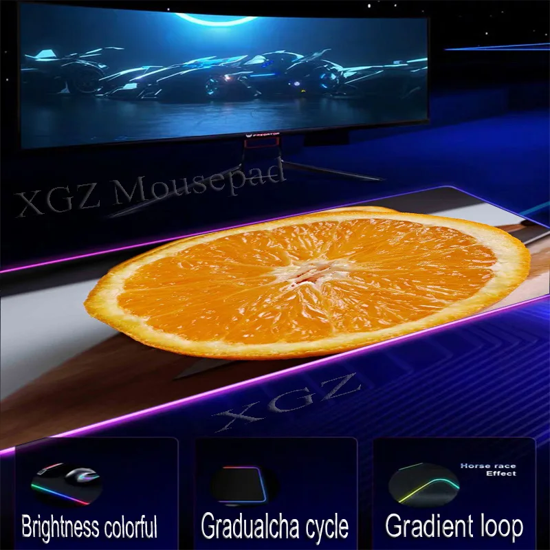  XGZ Sweet Fruit Orange Large RGB Mouse Pad Black Lock-edge Anime Computer Desk Mat Speed Rubber Non