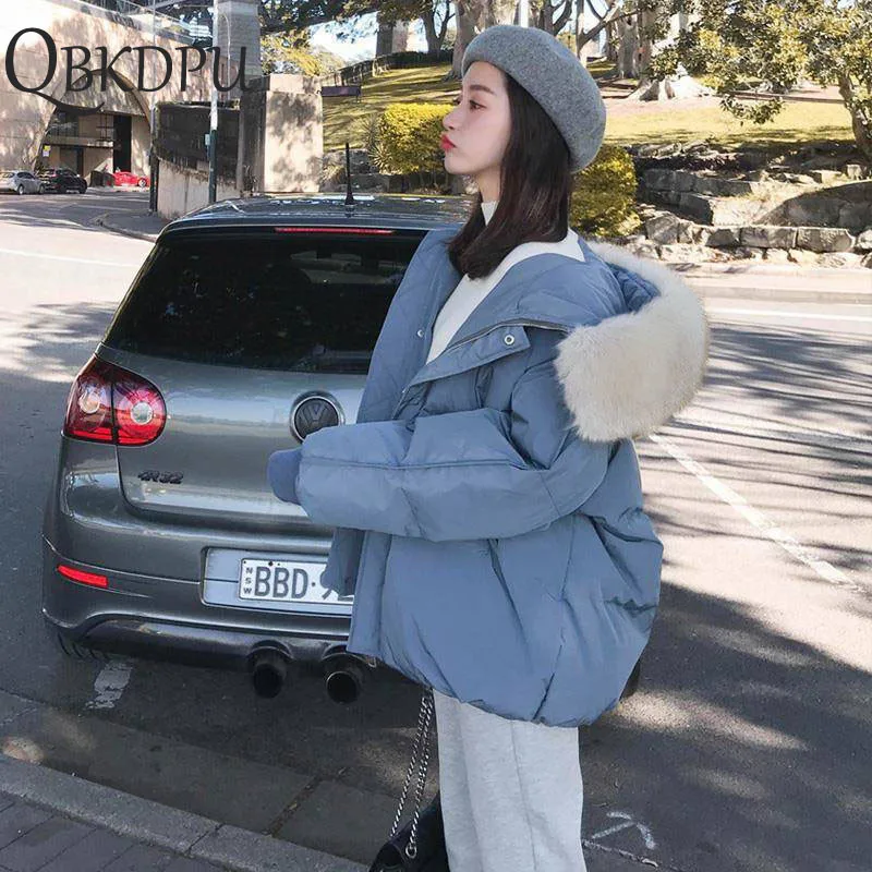 

Pink White Winter Jacket Women 2019 New Fashion Slim Female Winter Coat Thicken Parka Down Cotton Clothing Fake fox fur collar