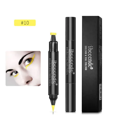 Ibcccndc 1 шт., Черная Подводка для глаз, водостойкая, цветная печать, штамп, жидкая подводка для глаз, ручка, двухсторонний корейский макияж, инструменты - Цвет: Yellow