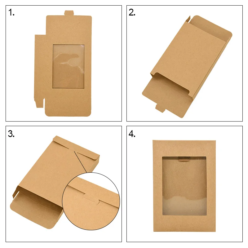 6Pcs Kraft Paper Cookie Candy Box PVC Window for Wedding Christmas Gift Boxes Packaging Decoration Birthday Party Supplies