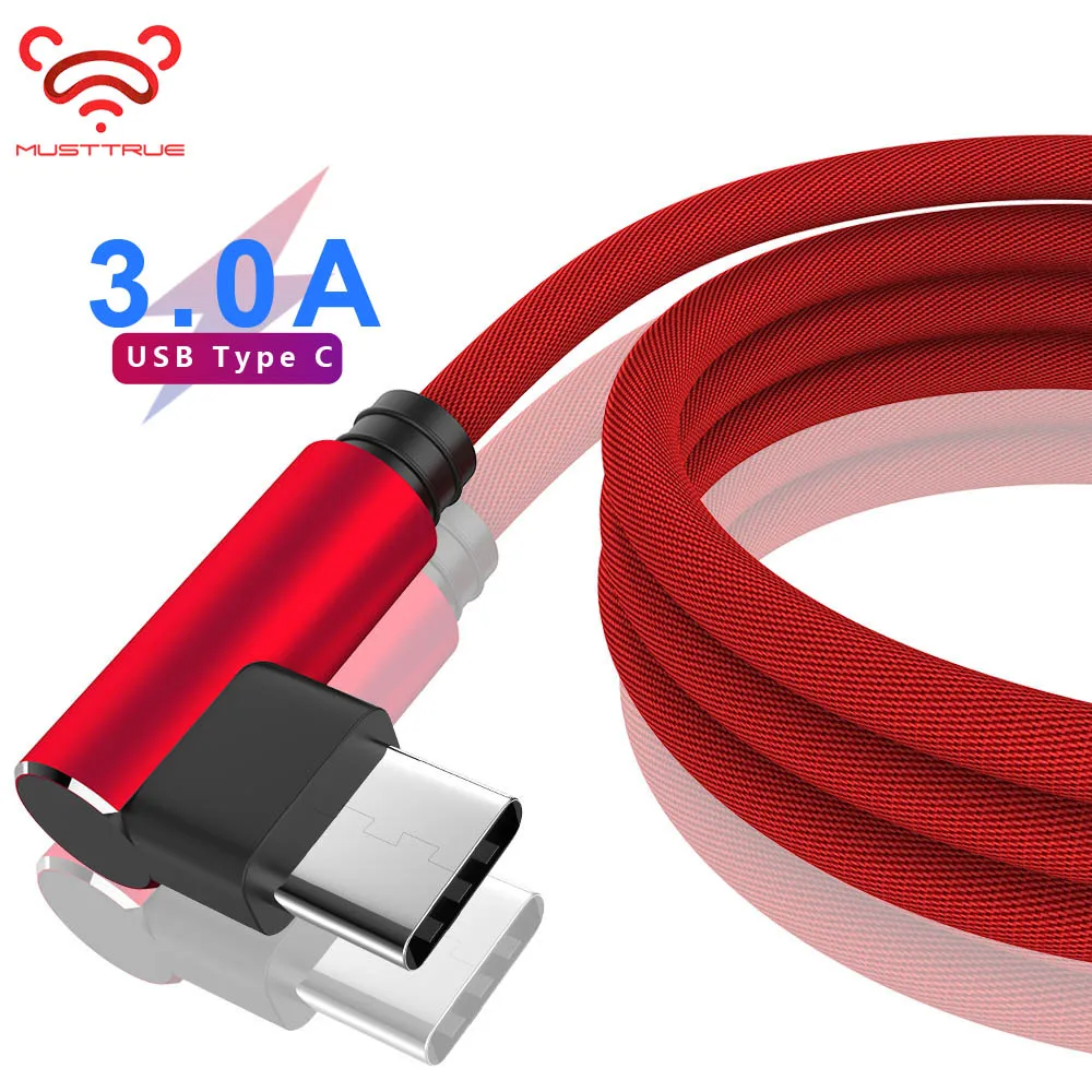 MUSTTRUE 90 градусов USB Type-C кабель для телефонов Быстрая зарядка C передачи данных