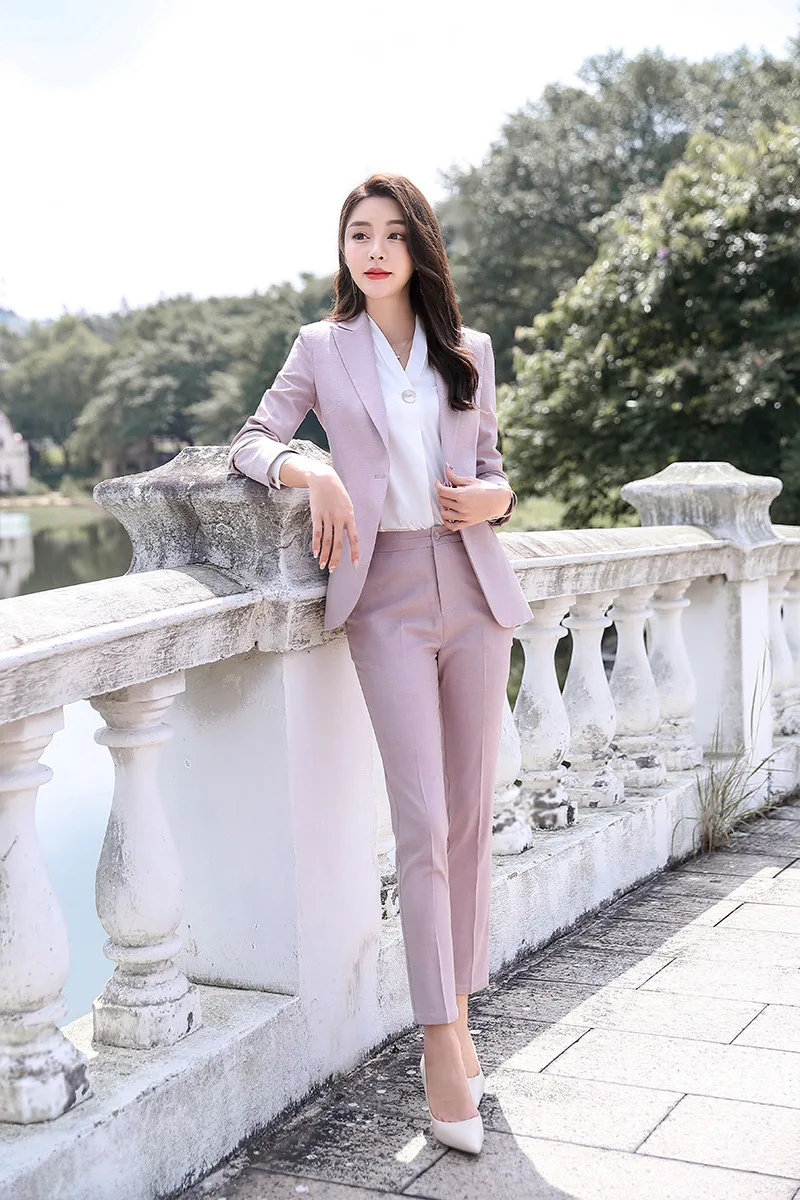 Ladies suit autumn new fashion temperament waist single buckle professional wear thin feet pants suit wild women's twopiece suit
