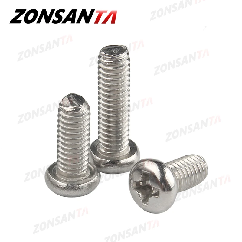 ZONSANTA M1.6 M2 M2.5 M3 M4 M5 M6 DIN7985 GB818 304 Stainless Steel Cross Recessed Pan Head Screw Phillips TV Computer Bolts cross recessed pan head screw