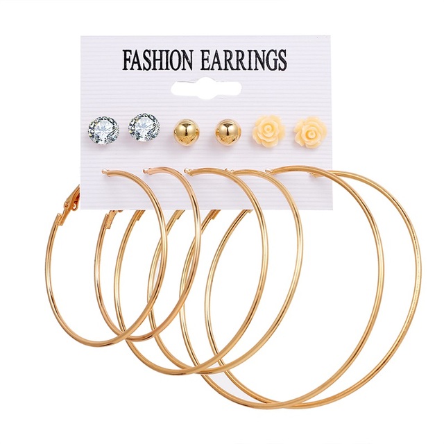 Fashion Women's Earrings Set Pearl Hoop Earrings For Women 2021 Bohemian Geometric Big Circle Gold Star Heart Earring Jewelry