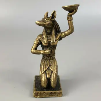 

Rare Collectible Chinese Old Antique Brass Handwork Wolf Head God Anubis Statue
