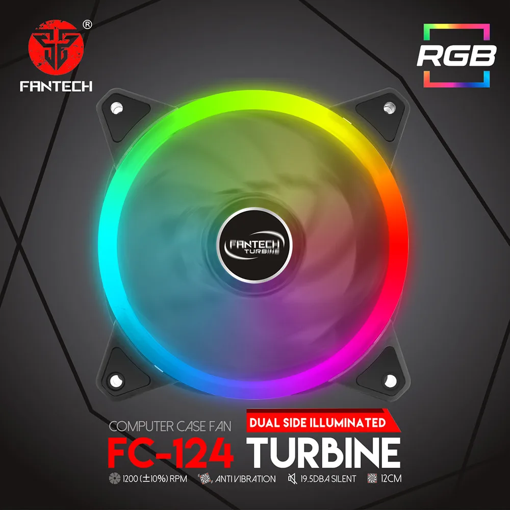

FANTECH FC-124 PC Desktop Tower Computer Fan Case Cooling Fan Unit Colorful LED Lights Chassis