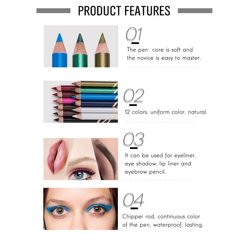 12 Color Easy-To-Wear Makeup Lips Lip Liner Pencil Cosmetic Eyeliner Lip liners