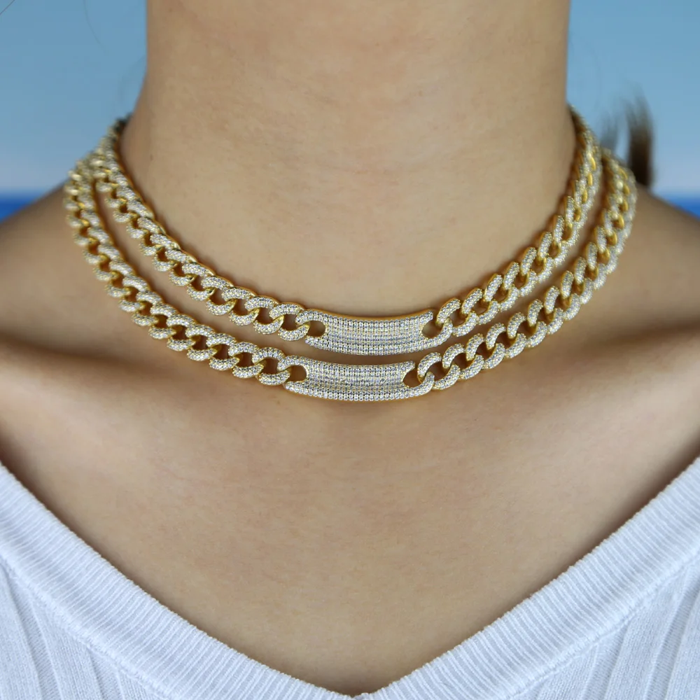Iced out bling 5A кубический цирконий cz кубинская цепочка в стиле хип-хоп шикарное женское колье 1" 16" золото серебро