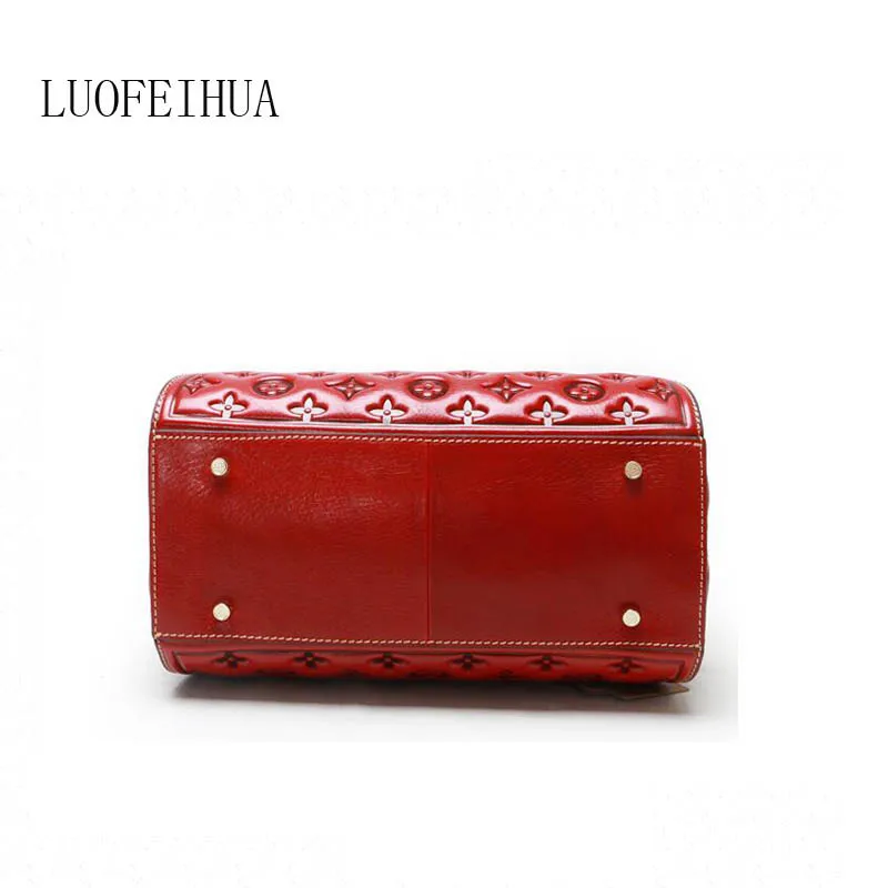 Genuine Leather women bags for women new national wind layer leather handbag Embossed shoulder bag pillow bag