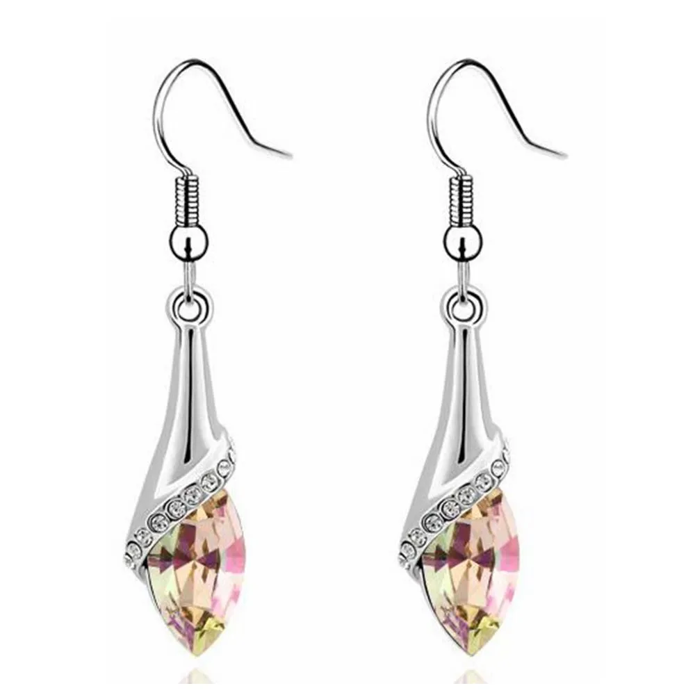 Модный Ювелирный Набор из кристаллов Swarovski, длинные висячие серьги, ожерелье, подвески, Женские аксессуары для свадебной вечеринки, подарок-2811 - Окраска металла: Earrings Green