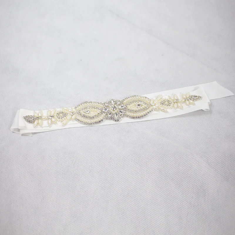Ivory Color Belt SLBRIDAL Свадебные аксессуары жемчуг свадебный пояс атласные Стразы вечернее платье для выпускного вечера пояс Свадебная лента пояс подружки невесты для женщин - Цвет: Ivory Color Belt