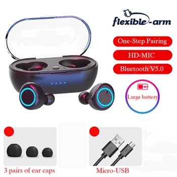 

Flexible-arm TWS Wireless Earbuds 5.0 Bluetooth Earphone Waterproof Sports Headset For Phone With Charging Box Stereo Earphone
