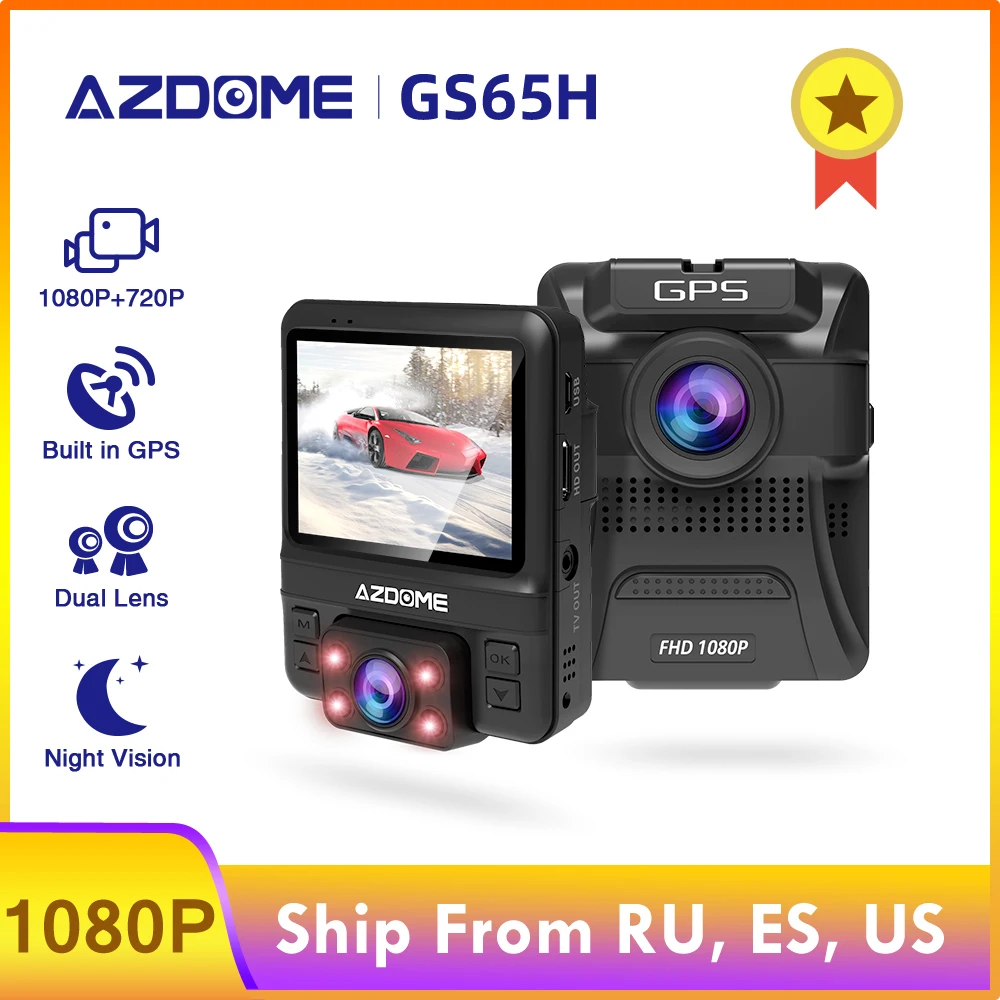 Ceny AZDOME GS65H wideorejestrator samochodowy Mini podwójny obiektyw kamera na deskę rozdzielczą przód Full HD 1080 P tył 720P kamera samochodowa noktowizor GPS dla Uber Lyft Taxi