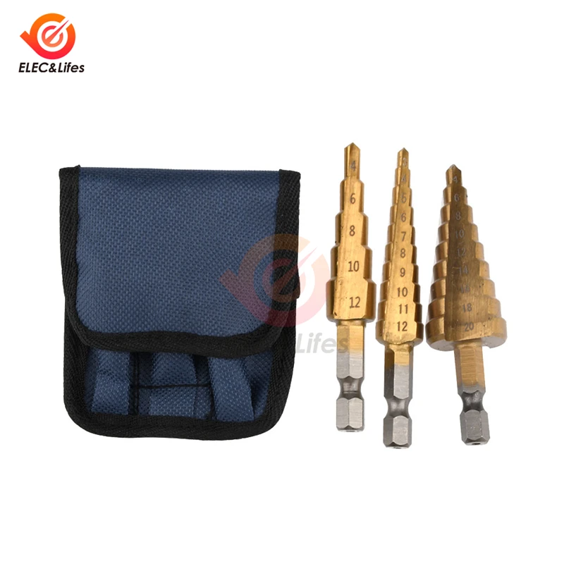 

3Pcs/set Straight Groove Step Drill Bit Tool Sets 3-12 4-12 4-20 HSS Step Cone Cutting Woodworking Drill Bit Set Cutter Drilling