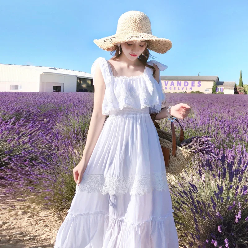 

2019 Summer New Style GIRL'S Waist Hugging Strapped Dress Middle School Students Korean-style Seaside Holiday Beach Skirt Fairy