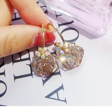 Дизайн, модные ювелирные изделия, металлическая медь, полые серьги с розовым цирконием, золотые маленькие серьги-кольца, массивные серьги для женщин