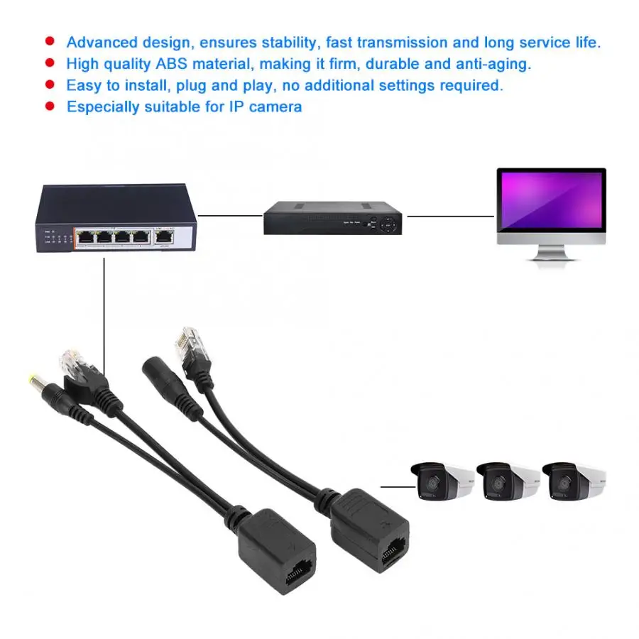 5 пар питания через Ethernet POE сплиттер адаптер-форсунка DC12V для ip-камеры