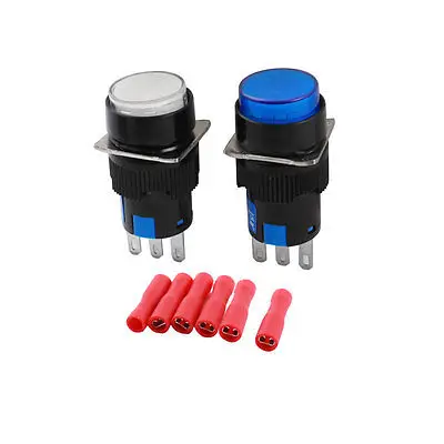 

2Pcs White Blue Head 3Pins Locking Round Pushbutton Switch w Wiring Terminals