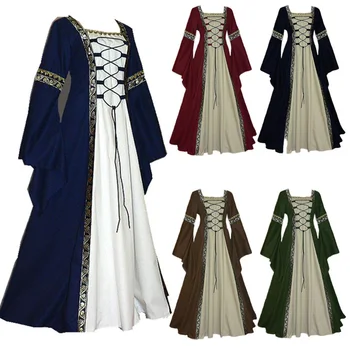 

Halloween Party Women Ancient European Court Queen Dress Noble Luxury Medieval Cosplay Costumes Bandage Renaissance Long Gown