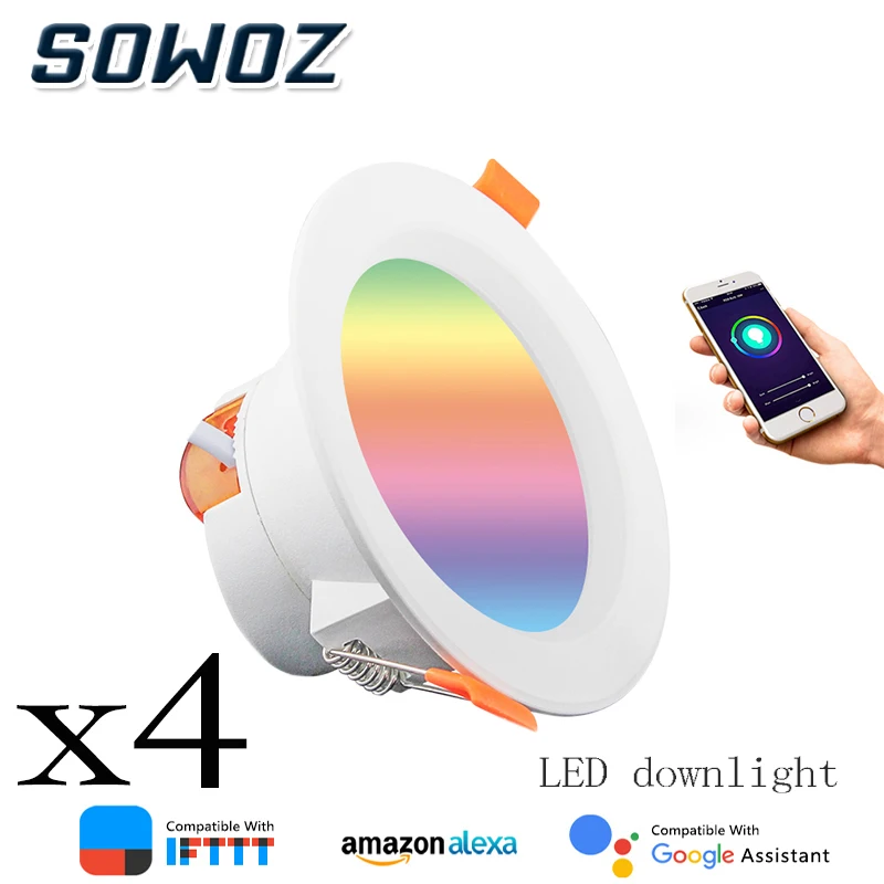 SOWOZ WiFi Smart LED Downlight Dimmable Round Spot Light 7W 9W RGB Color Changing warm Cold Light Smart Light LED Light with Ale SOWOZ WiFi Smart LED Downlight Dimmable Round Spot Light 7W 9W RGB Color Changing warm Cold Light Smart Light LED Light with Ale