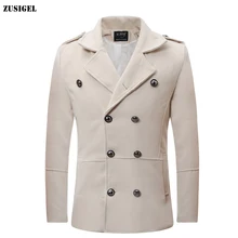 ZUSIGEL, Новое поступление, мужской Тренч, куртка, двубортный, мужской зимний Тренч, однотонный, длинный рукав, обычный, мужские пальто