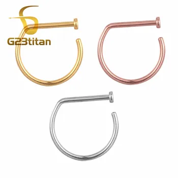 G23 Titanium D Nose Rings Fake Piercing Body Jewelry 18G/20G Hypoallergenic Nose Hoop Ear Clip Fake Septum Piercings