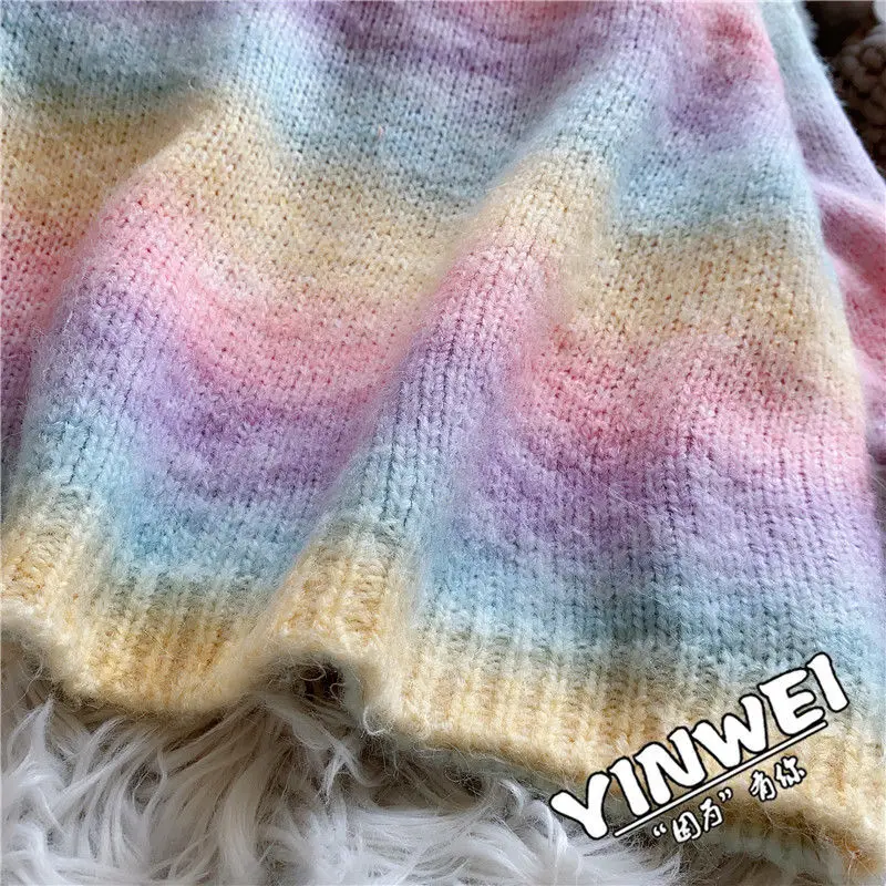 brown sweater Rainbow Cashmere Sweater Women Pullover Spring 2021 Women Sweater Loose College Style Knitted Sweater Top Colorful Thin Section ladies cardigans