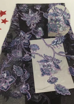 

2019 High Quality African Lace Fabric Organza French Net Embroidery Sequins Tulle Lace Fabric For Nigerian Party Dress T3310