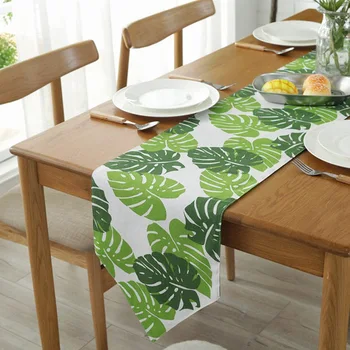 

30*140cm Tropical Palm Leaf Print Table Runner Modern Hawaiian Luau Decorations Green Monstera Leave Place Mat Table Mat