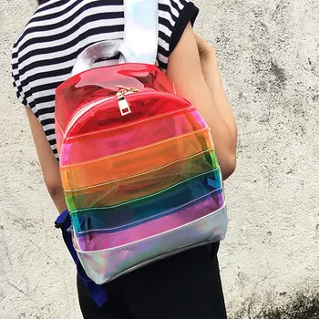 

Colorful Laser Backpack Women Girls Bag PU Leather See Through Security Transparent Backpack Bag Fashion Travel Bag 2020 New
