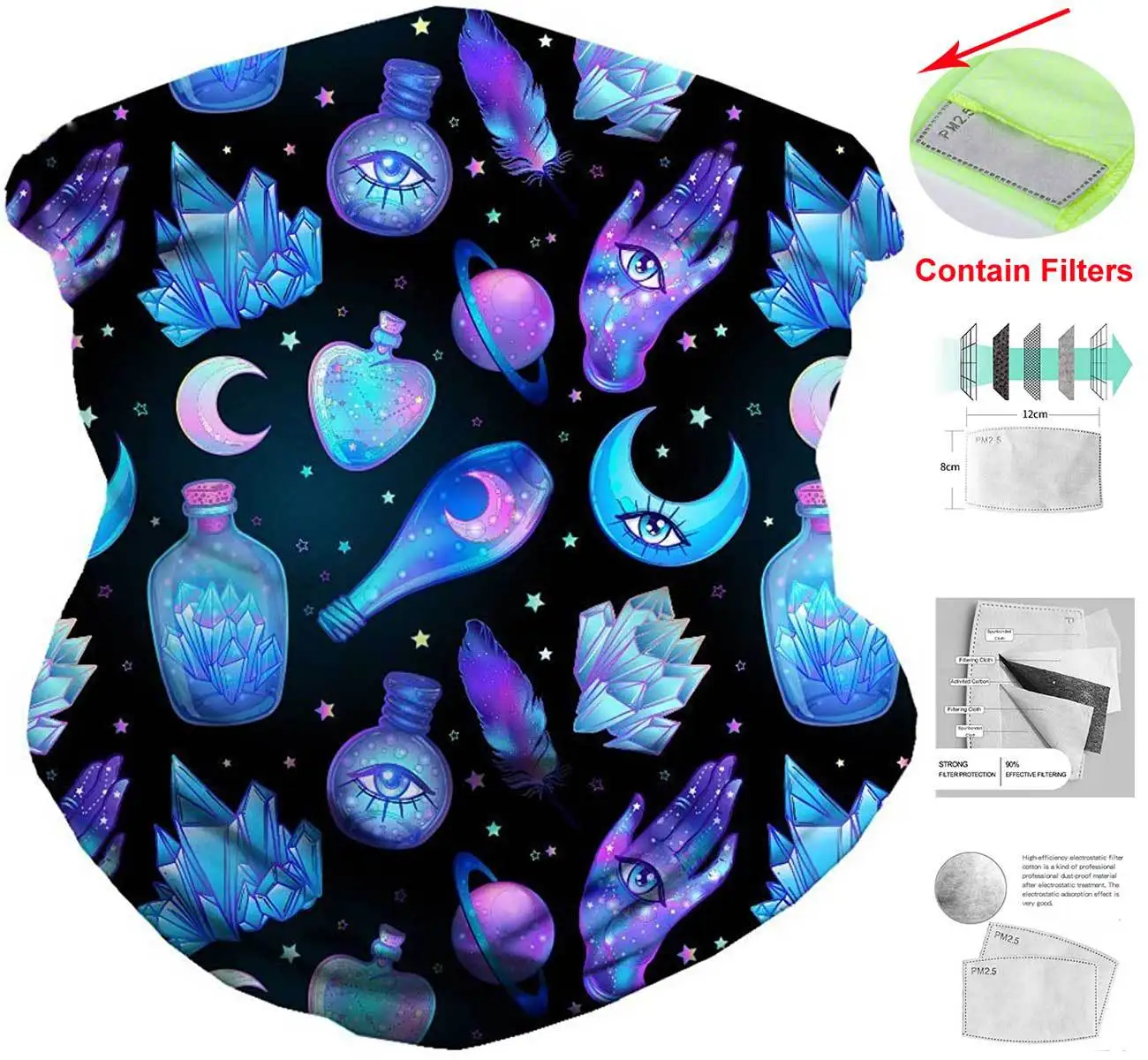

Multifunctional Magic Scarf Outdoor Headwear Bandana Sports Tube UV Gaiter Face Scarf with Filters Breathable Multi-Purpose