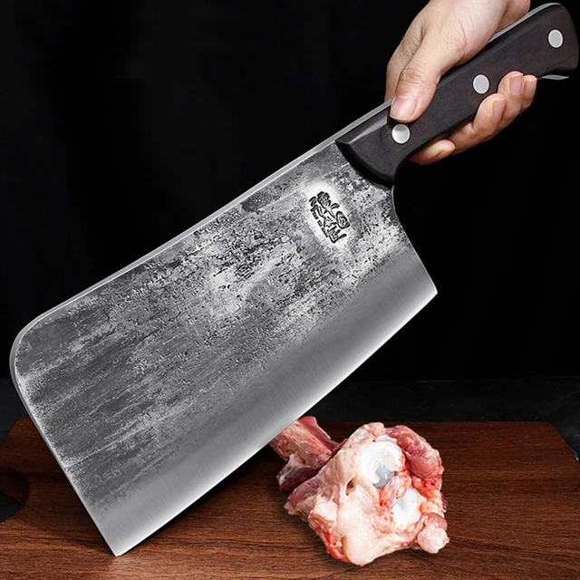 BLADESMITH Meat Cleaver Butcher Axe Bone Chopper Heavy Duty - 6.3'' Bone  Cutting Knife Bone Breaker, Stainless Steel Thicken Blade & Pear Wood  Handle