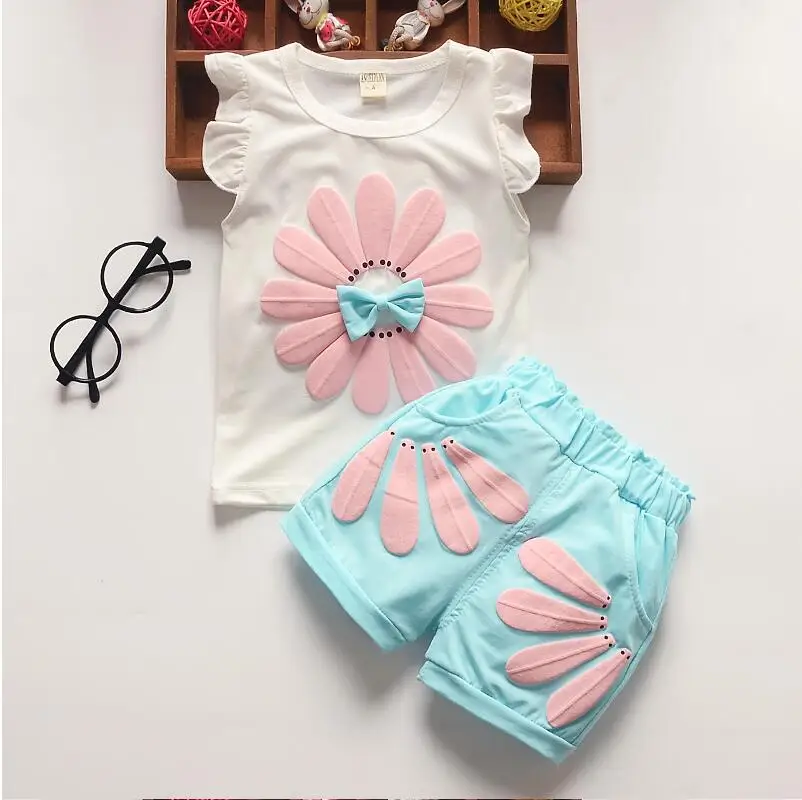 picture color BibiCola комплект одежды для маленьких девочек, летний спортивный костюм для девочек, хлопковый комплект для малышей, футболка+ шорты комплект из 2 предметов, одежда для малышей - Цвет: picture color