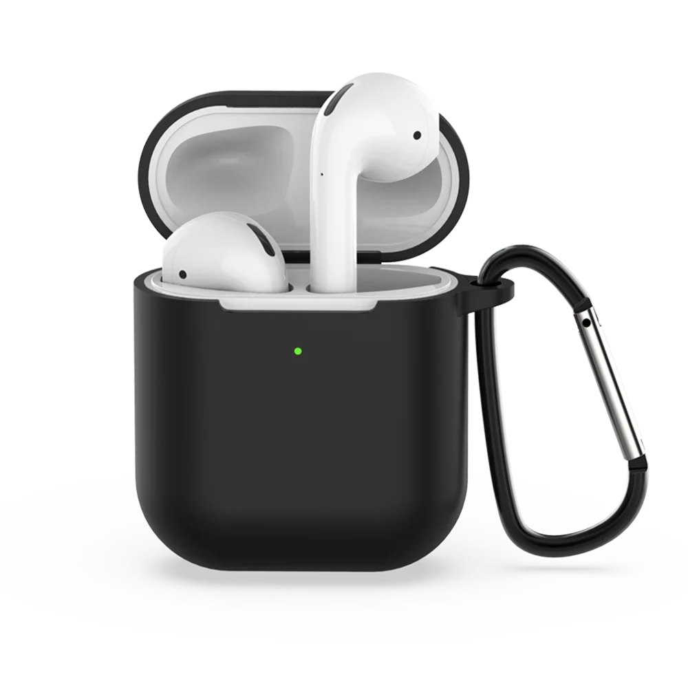 Caletop Мягкий силиконовый чехол для Airpods 2 наушники защитные чехлы ультра тонкие аксессуары для кожи с крючком Розничная упаковка - Цвет: Черный