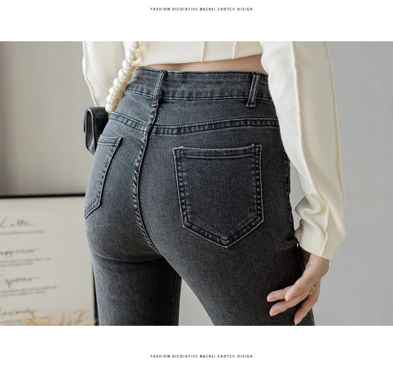 Black Jeans High-Waist Flared With Slit Design  Slimming Women Spring Fashion 90s Aesthetic Blue Denim Korean Fashion Trousers miss me jeans