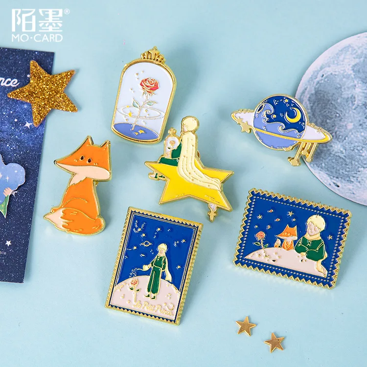Le Petit Prince серия металлический бейдж с держателем Kawaii Роза маленькая печать лиса