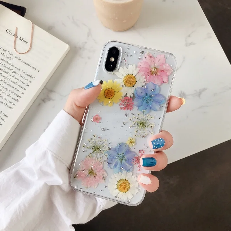 Настоящий прессованный высушенный чехол для телефона с цветами для iPhone X XS Max XR 6 6s 7 8 Plus 11 Pro Max Чехол Мягкий ТПУ Прозрачный цветочный чехол