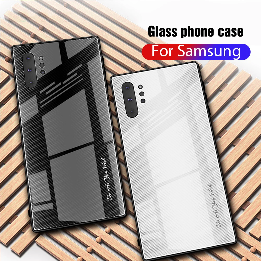 

For Samsung Note 10 Pro Case on Note10 Luxury Shell Texture Soft TPU Edge Tempered Glass Hard Cover For Galaxy Note 8 9 Cases
