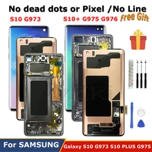 

AMOLED For SAMSUNG Galaxy S10 Plus G975f G975u1 LCD Display Digitizer Assembly Full Touch Screen S10 G973f ds G973u Replacement