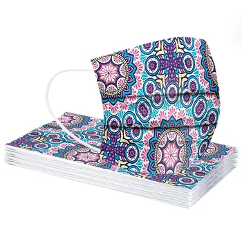 

10pcs Adult Vinatage Floral Print Disposable Ethnic Feng Spunlace Cloth Breathable Printing Mask Face Cover Mask Mascarilla